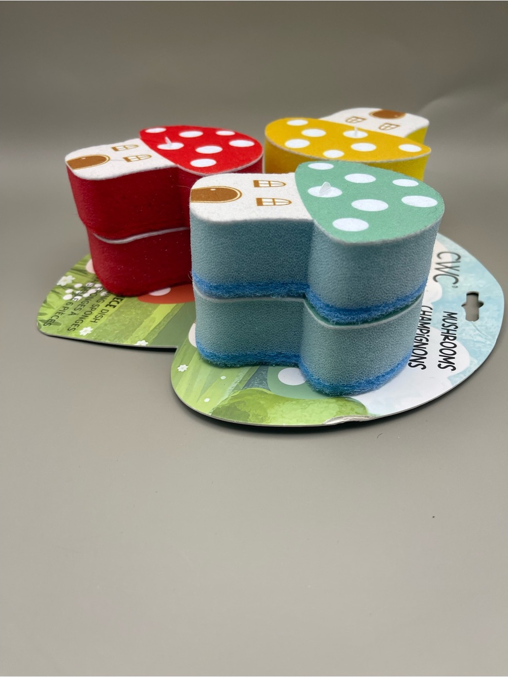 CWC Mushroom Dish Sponges - Red, Yellow, Green - Picture 3 of 4